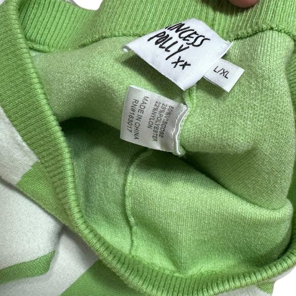 Princess Polly Green & White Wide-leg High-Rise Check Knit Pants - Size L/XL - Picture 5 of 7